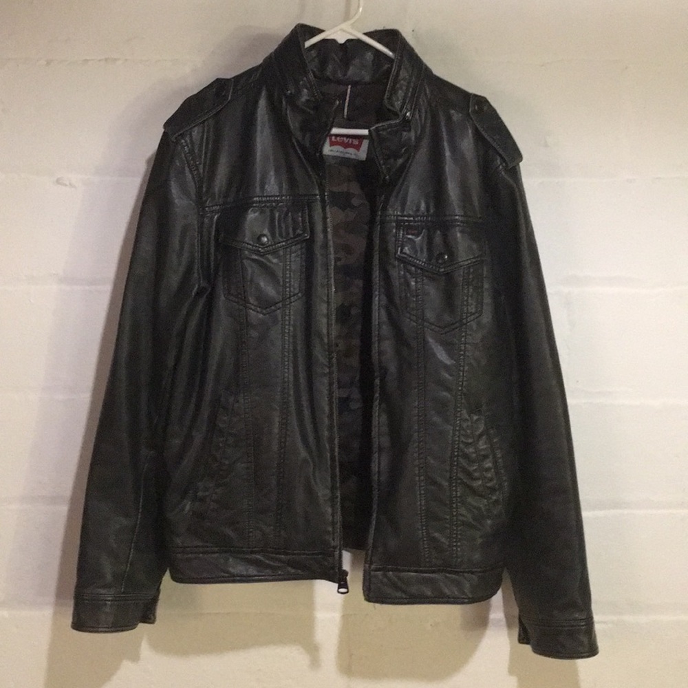 Levi Faux-Leather Trucker Bomber Jacket